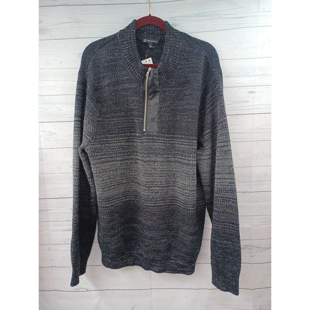 INC International Concepts Mens Quarter Zip Ombre Crochet Sweater Deep Black XXL